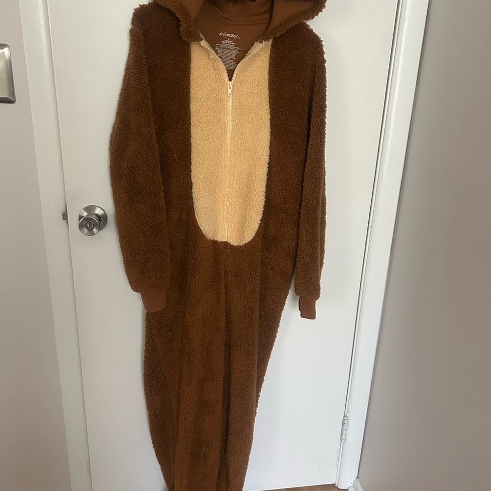 Xhilaration Cream Fuzzy Hooded Onesie